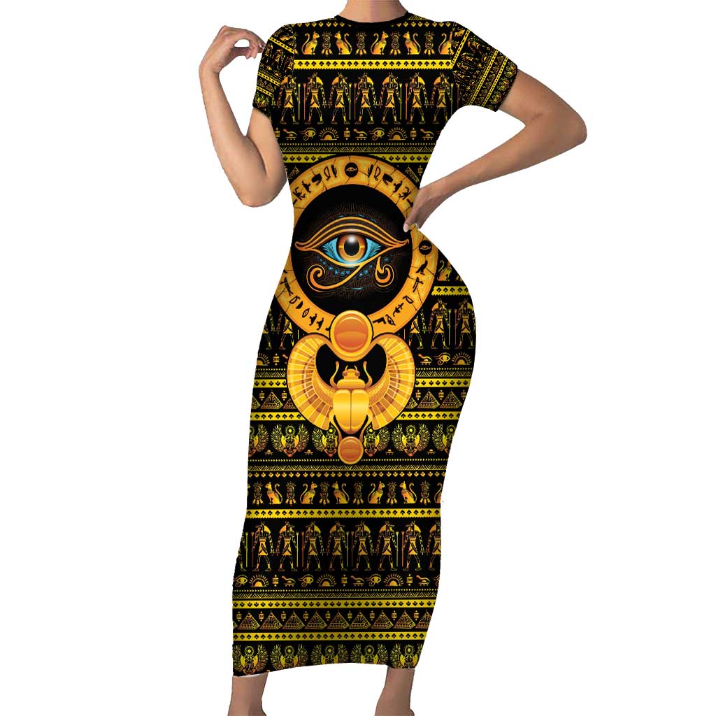 Egyptian God of The Sun Eye of Ra Short Sleeve Bodycon Dress - Wonder Print Shop