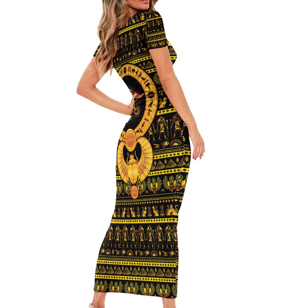 Egyptian God of The Sun Eye of Ra Short Sleeve Bodycon Dress - Wonder Print Shop