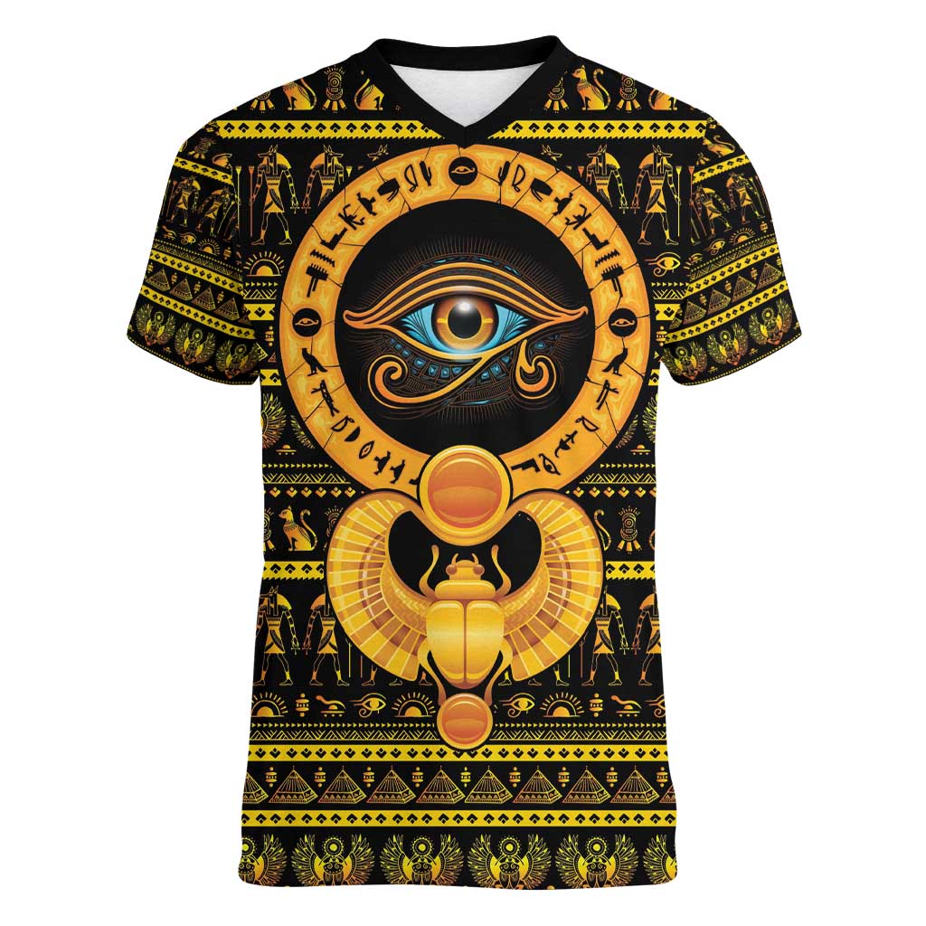 Egyptian God of The Sun Eye of Ra Women V-Neck T-Shirt - Wonder Print Shop