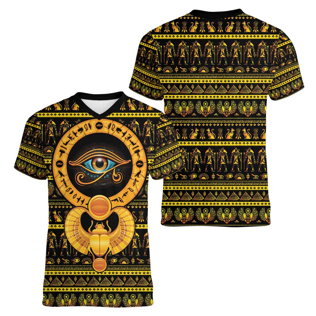 Egyptian God of The Sun Eye of Ra Women V-Neck T-Shirt - Wonder Print Shop