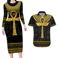 The Ankh Egyptian Hieroglyphs Couples Matching Long Sleeve Bodycon Dress and Hawaiian Shirt LT9 - Wonder Print Shop