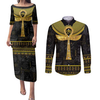 The Ankh Egyptian Hieroglyphs Couples Matching Puletasi and Long Sleeve Button Shirt LT9 - Wonder Print Shop