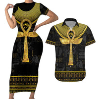 The Ankh Egyptian Hieroglyphs Couples Matching Short Sleeve Bodycon Dress and Hawaiian Shirt LT9 - Wonder Print Shop