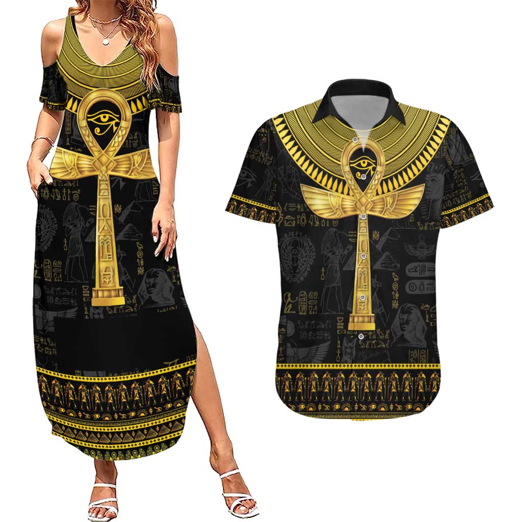The Ankh Egyptian Hieroglyphs Couples Matching Summer Maxi Dress and Hawaiian Shirt LT9 - Wonder Print Shop