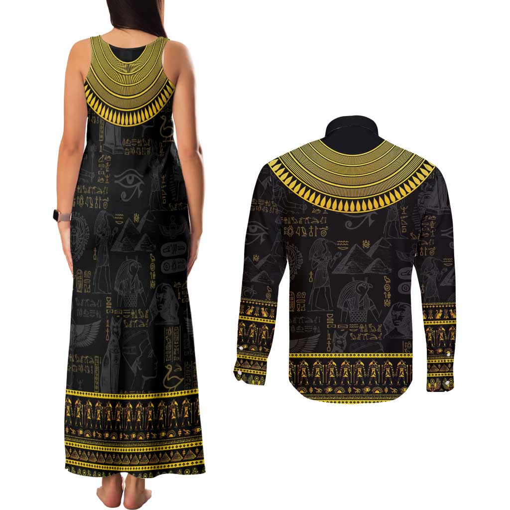 The Ankh Egyptian Hieroglyphs Couples Matching Tank Maxi Dress and Long Sleeve Button Shirt LT9 - Wonder Print Shop
