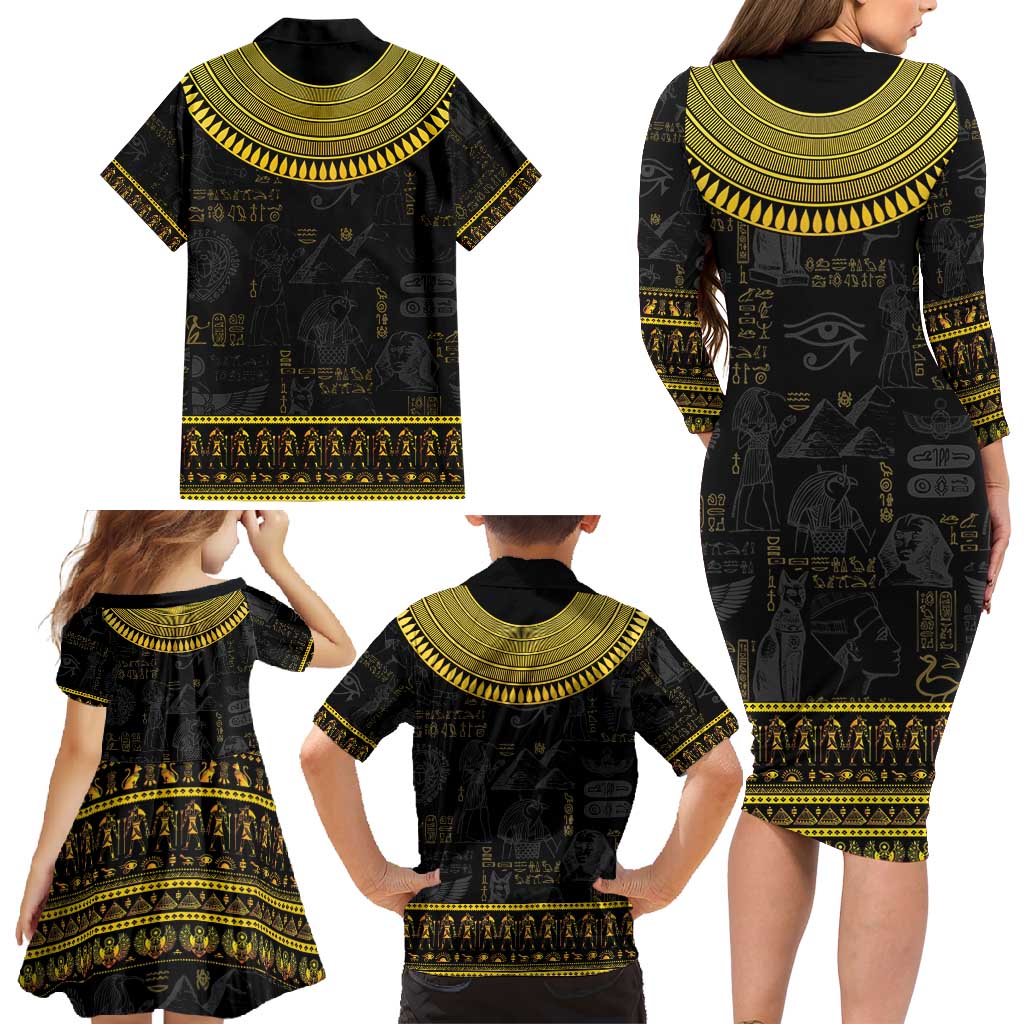 The Ankh Egyptian Hieroglyphs Family Matching Long Sleeve Bodycon Dress and Hawaiian Shirt LT9 - Wonder Print Shop