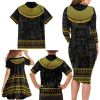 The Ankh Egyptian Hieroglyphs Family Matching Long Sleeve Bodycon Dress and Hawaiian Shirt LT9 - Wonder Print Shop