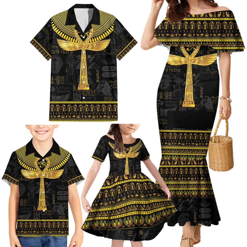 The Ankh Egyptian Hieroglyphs Family Matching Mermaid Dress and Hawaiian Shirt LT9 - Wonder Print Shop