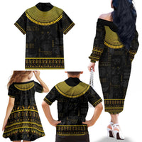 The Ankh Egyptian Hieroglyphs Family Matching Off The Shoulder Long Sleeve Dress and Hawaiian Shirt - Wonder Print Shop