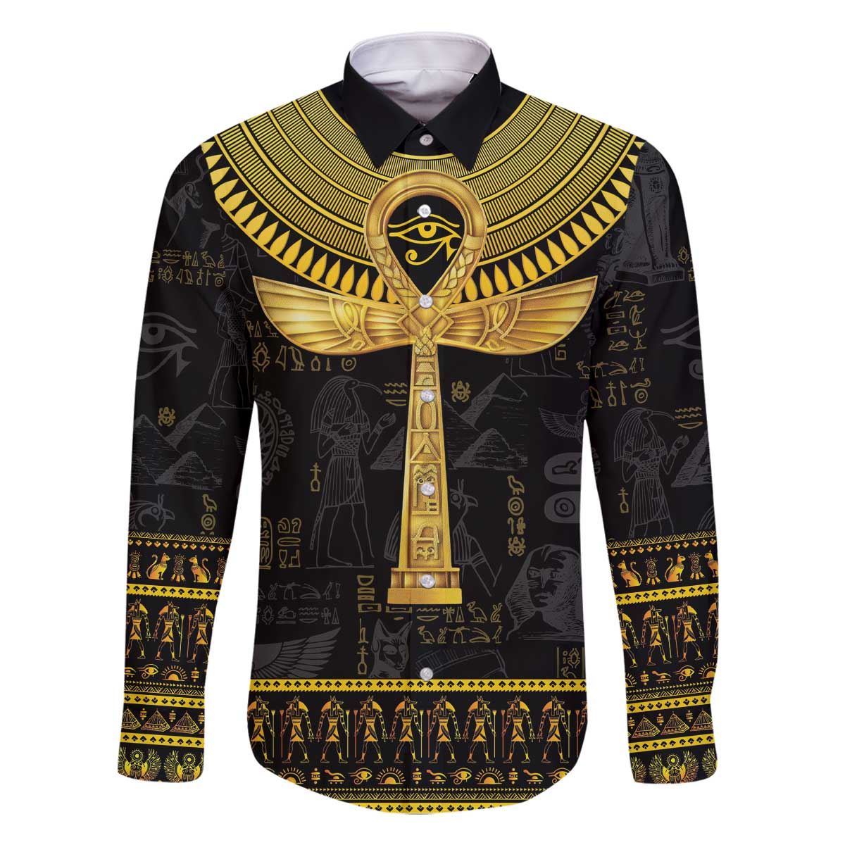 The Ankh Egyptian Hieroglyphs Family Matching Off The Shoulder Long Sleeve Dress and Hawaiian Shirt - Wonder Print Shop