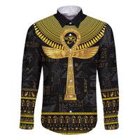 The Ankh Egyptian Hieroglyphs Family Matching Off The Shoulder Long Sleeve Dress and Hawaiian Shirt - Wonder Print Shop