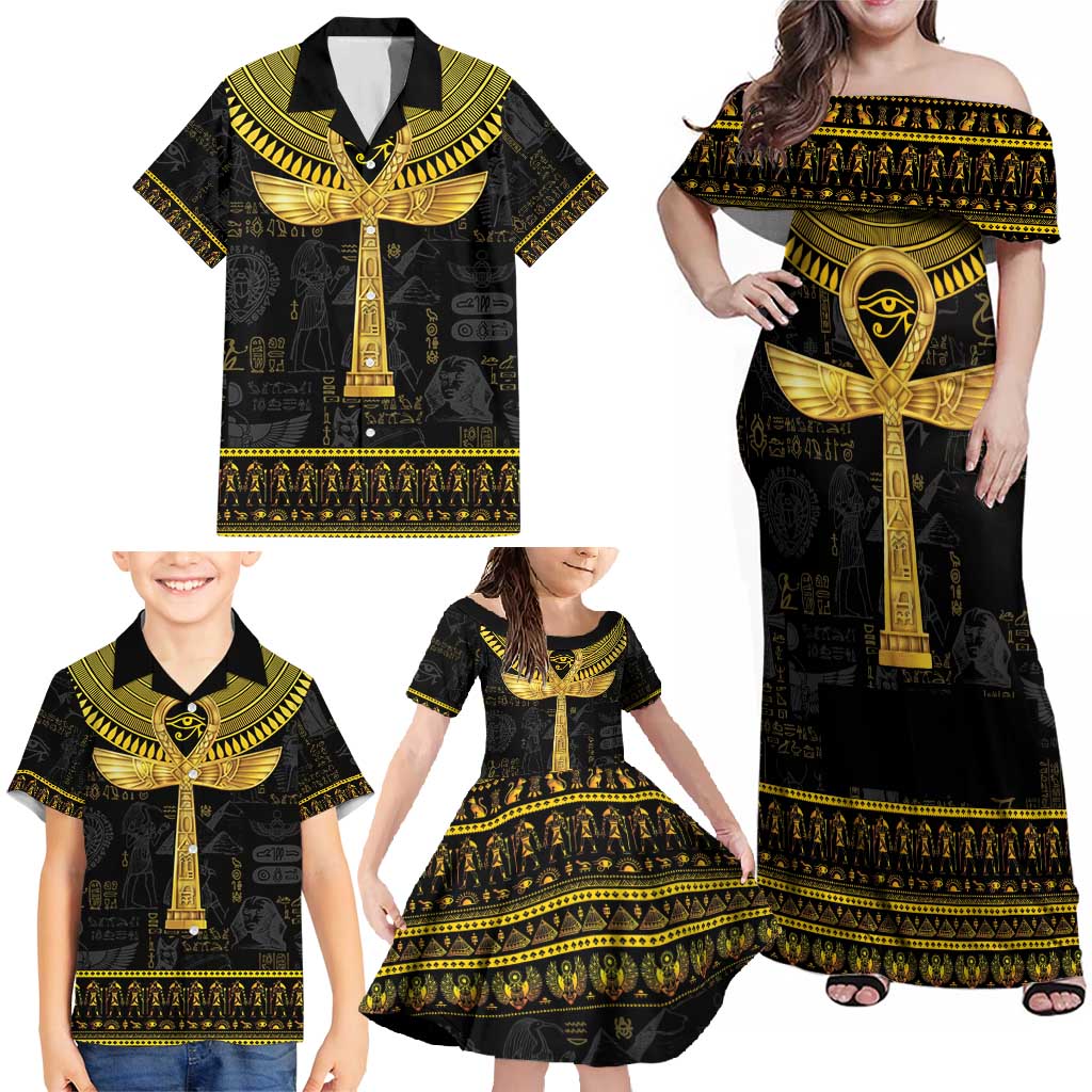 The Ankh Egyptian Hieroglyphs Family Matching Off Shoulder Maxi Dress and Hawaiian Shirt LT9 - Wonder Print Shop