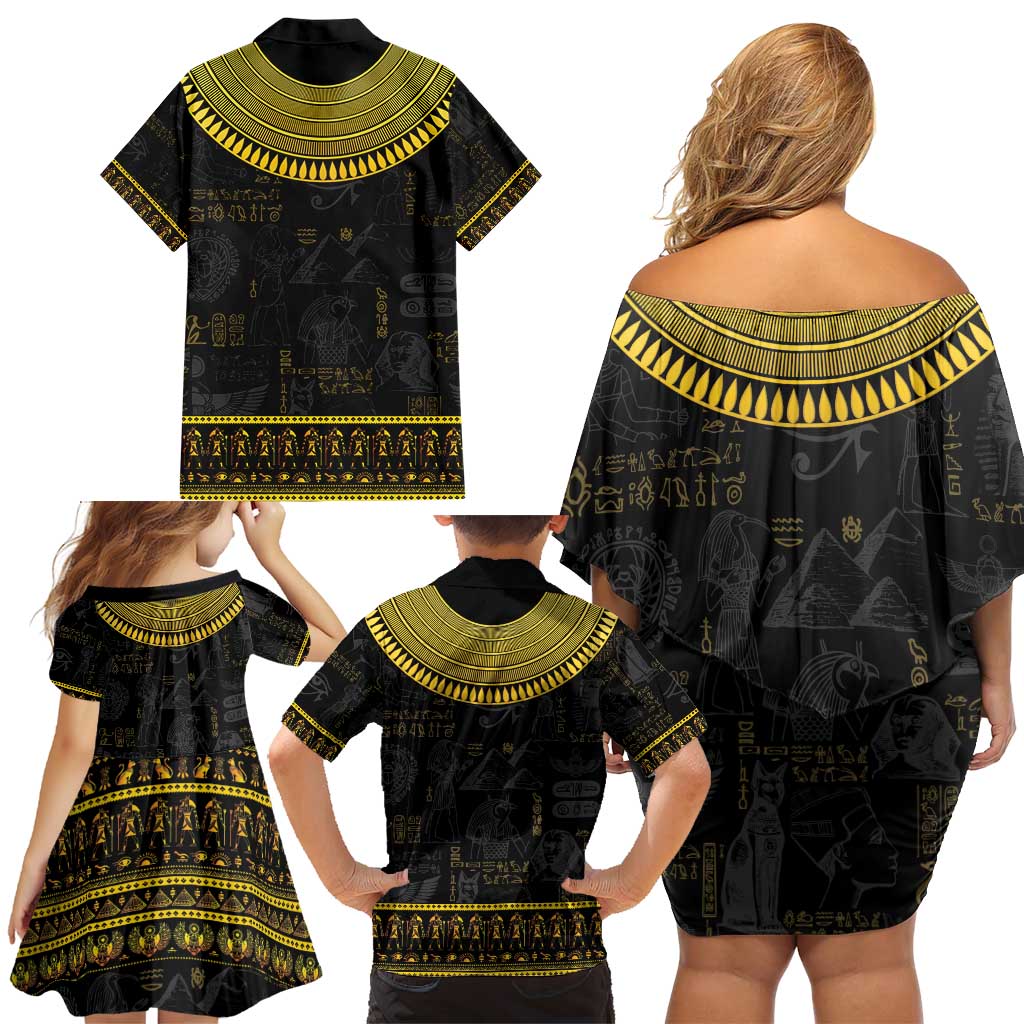 The Ankh Egyptian Hieroglyphs Family Matching Off Shoulder Short Dress and Hawaiian Shirt LT9 - Wonder Print Shop