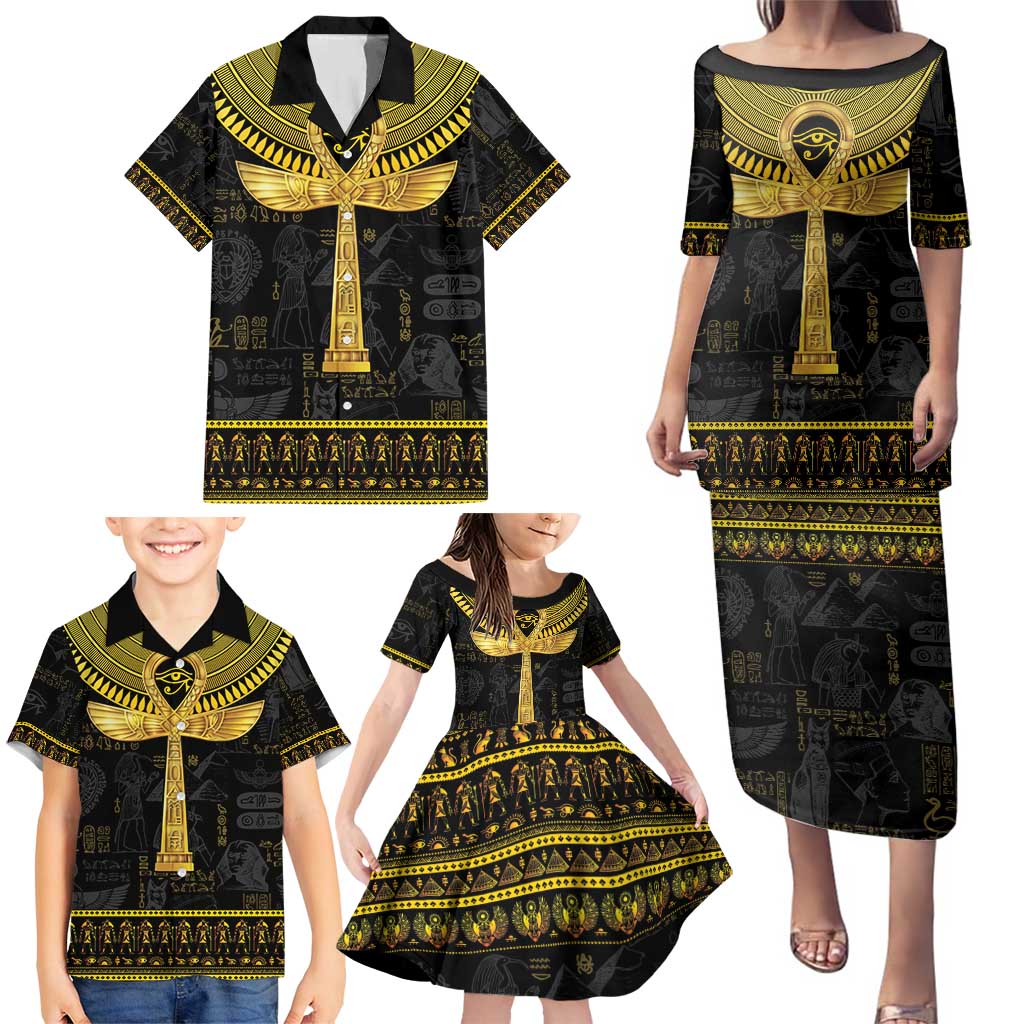 The Ankh Egyptian Hieroglyphs Family Matching Puletasi and Hawaiian Shirt - Wonder Print Shop