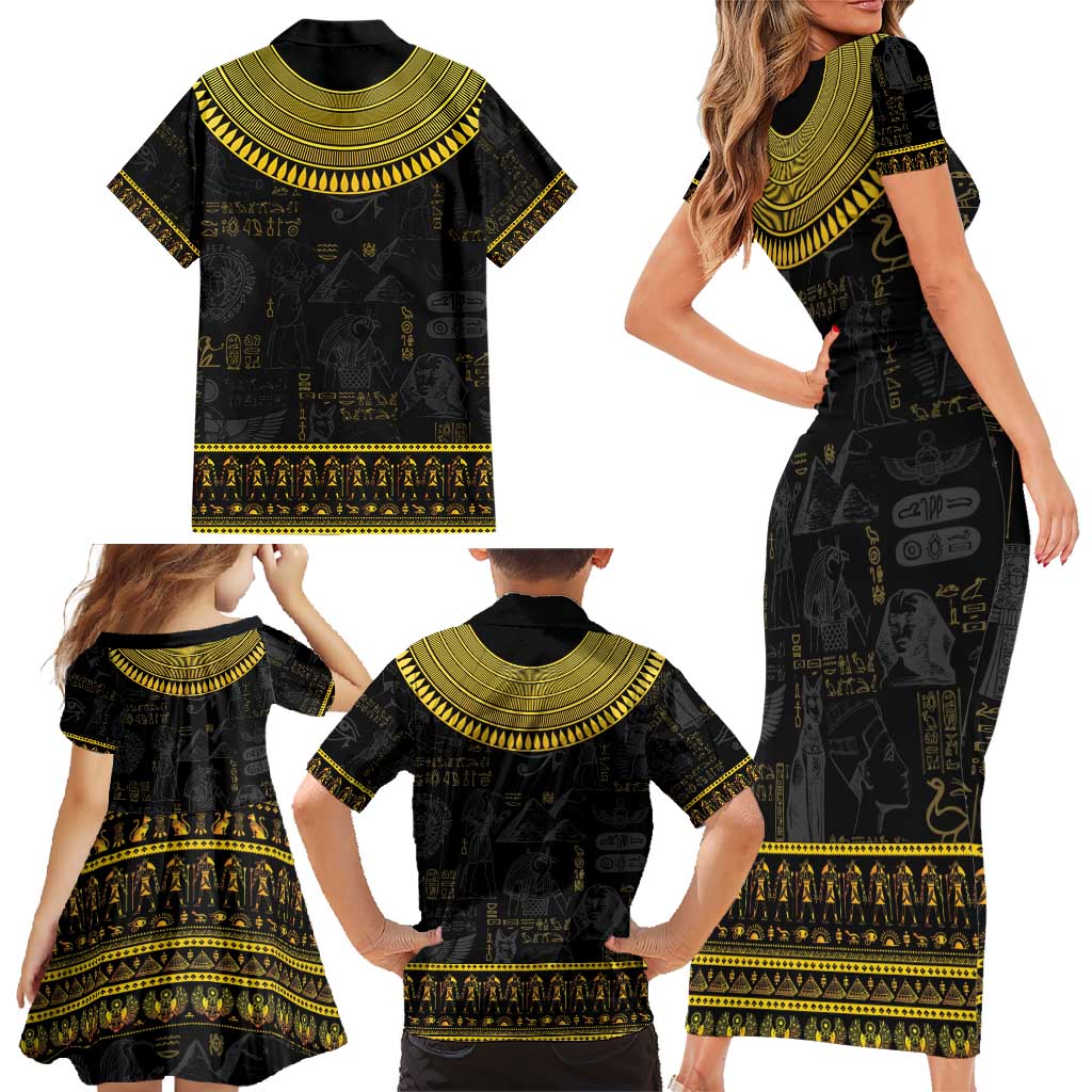 The Ankh Egyptian Hieroglyphs Family Matching Short Sleeve Bodycon Dress and Hawaiian Shirt - Wonder Print Shop