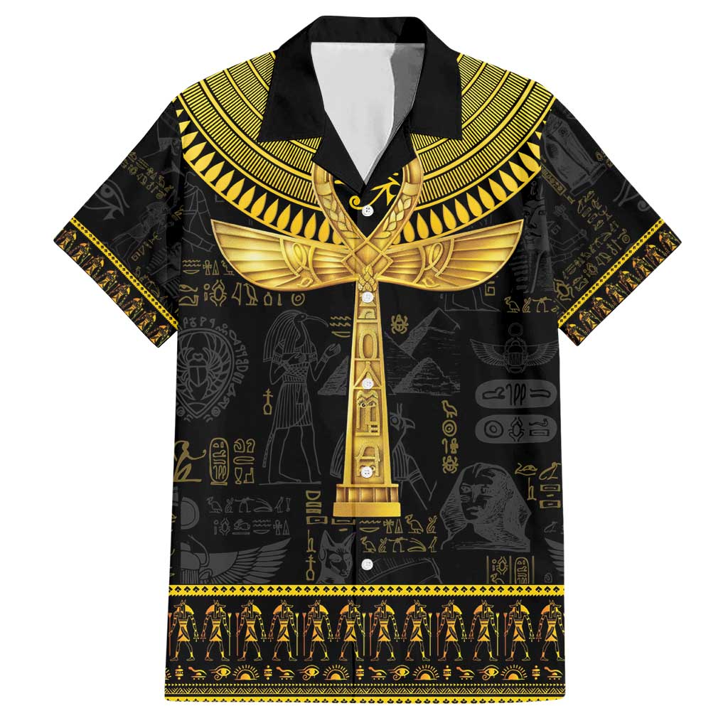 The Ankh Egyptian Hieroglyphs Family Matching Short Sleeve Bodycon Dress and Hawaiian Shirt - Wonder Print Shop
