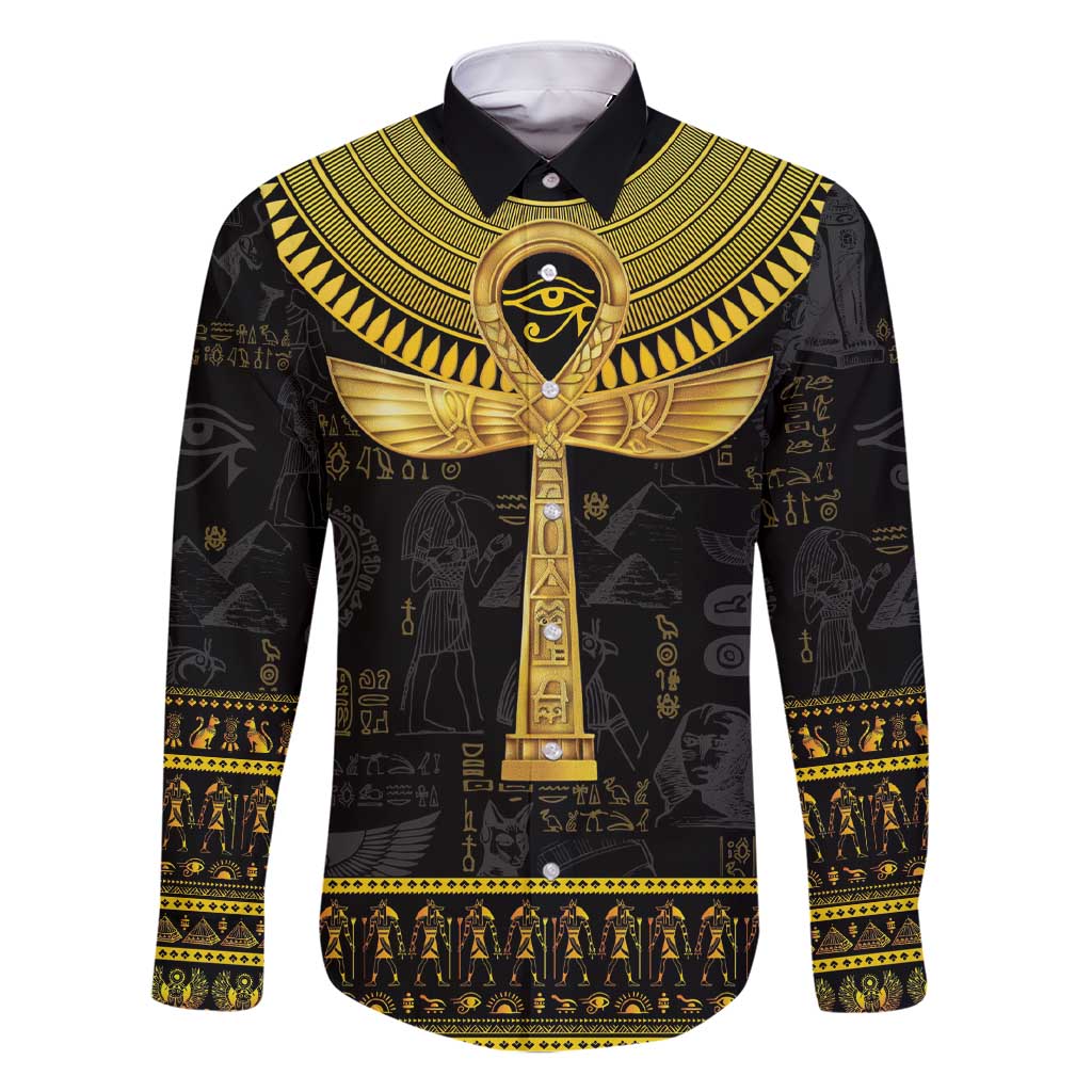 The Ankh Egyptian Hieroglyphs Family Matching Short Sleeve Bodycon Dress and Hawaiian Shirt - Wonder Print Shop