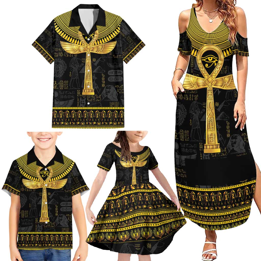 The Ankh Egyptian Hieroglyphs Family Matching Summer Maxi Dress and Hawaiian Shirt - Wonder Print Shop