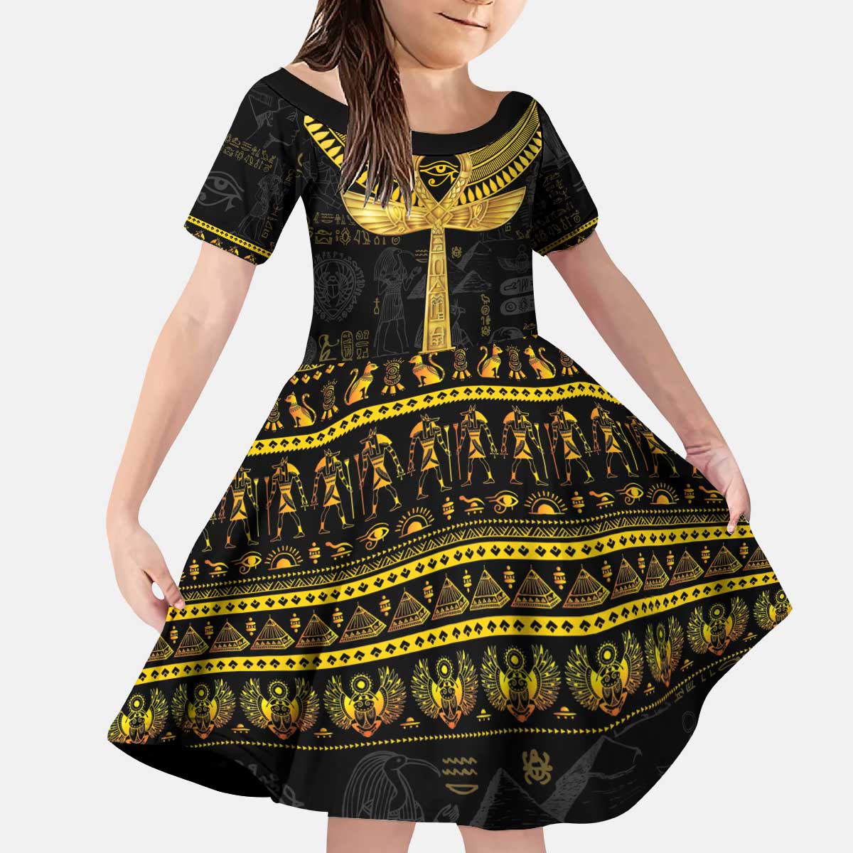 The Ankh Egyptian Hieroglyphs Kid Short Sleeve Dress - Wonder Print Shop