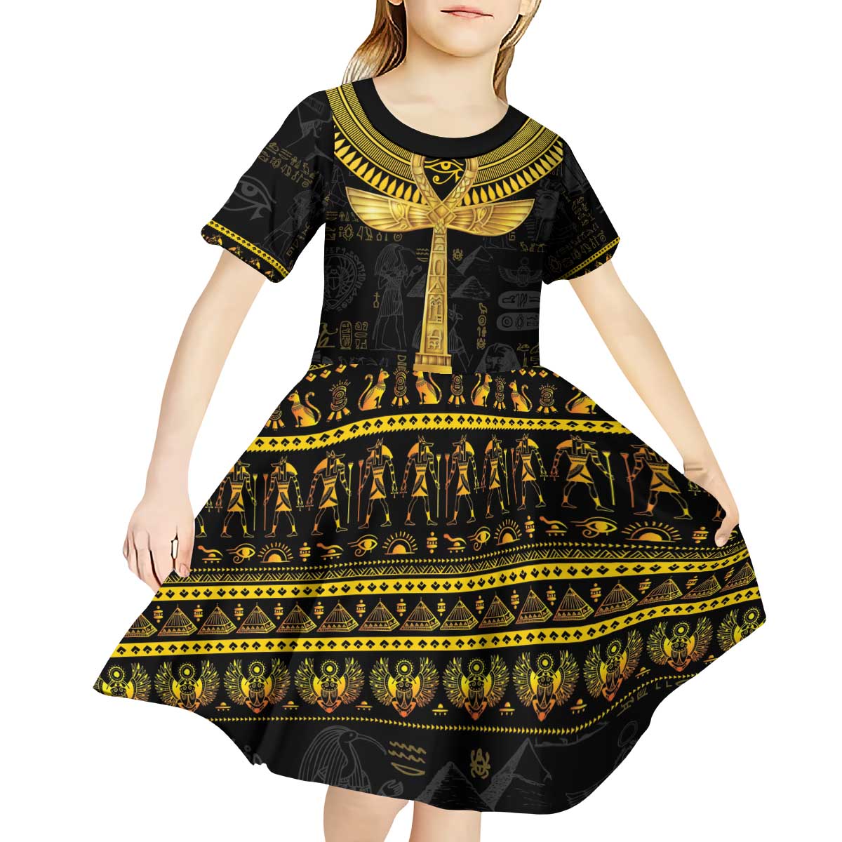 The Ankh Egyptian Hieroglyphs Kid Short Sleeve Dress - Wonder Print Shop