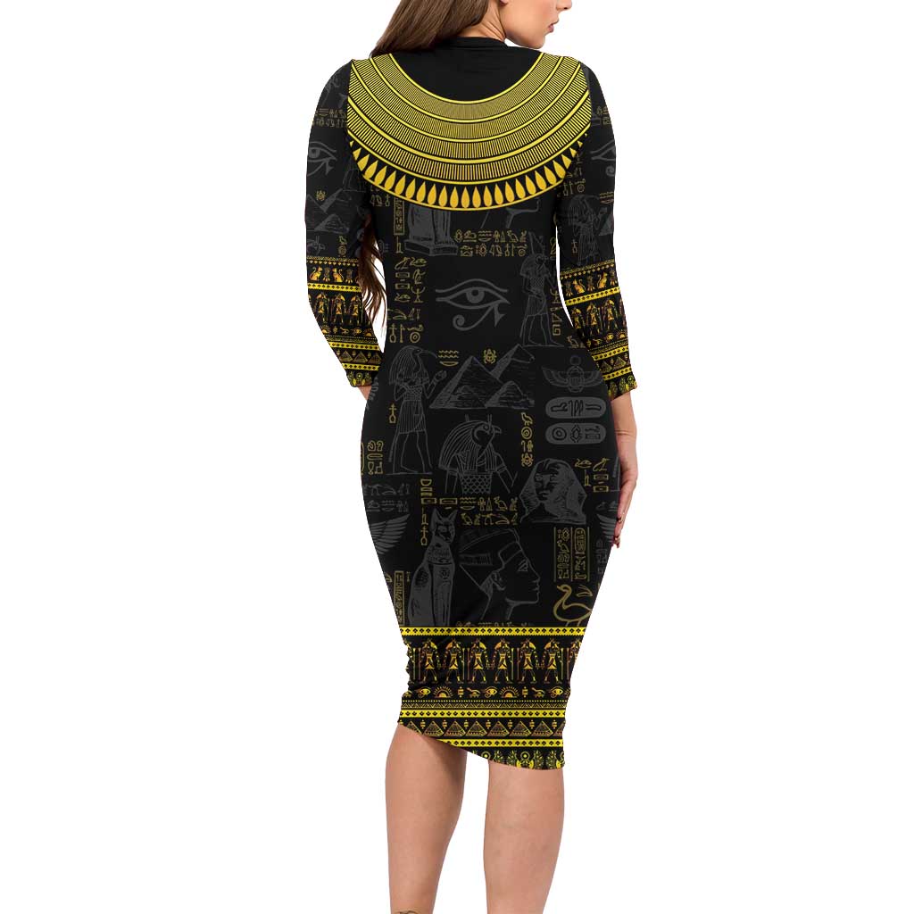 The Ankh Egyptian Hieroglyphs Long Sleeve Bodycon Dress - Wonder Print Shop