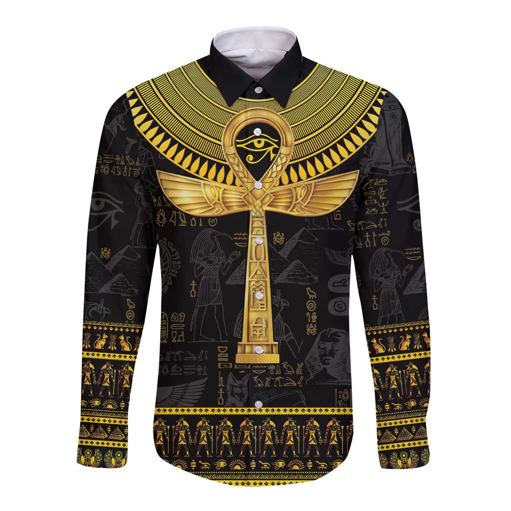 The Ankh Egyptian Hieroglyphs Long Sleeve Button Shirt - Wonder Print Shop