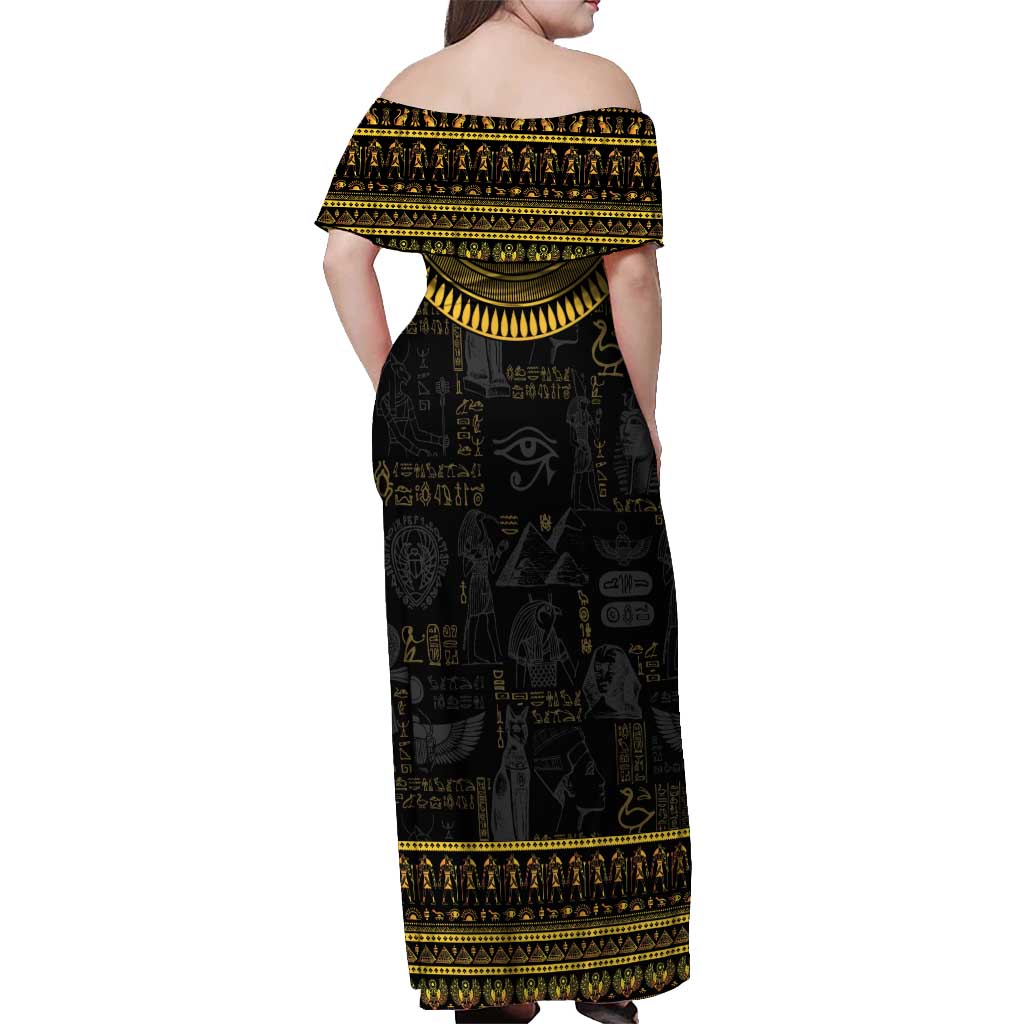 The Ankh Egyptian Hieroglyphs Off Shoulder Maxi Dress - Wonder Print Shop