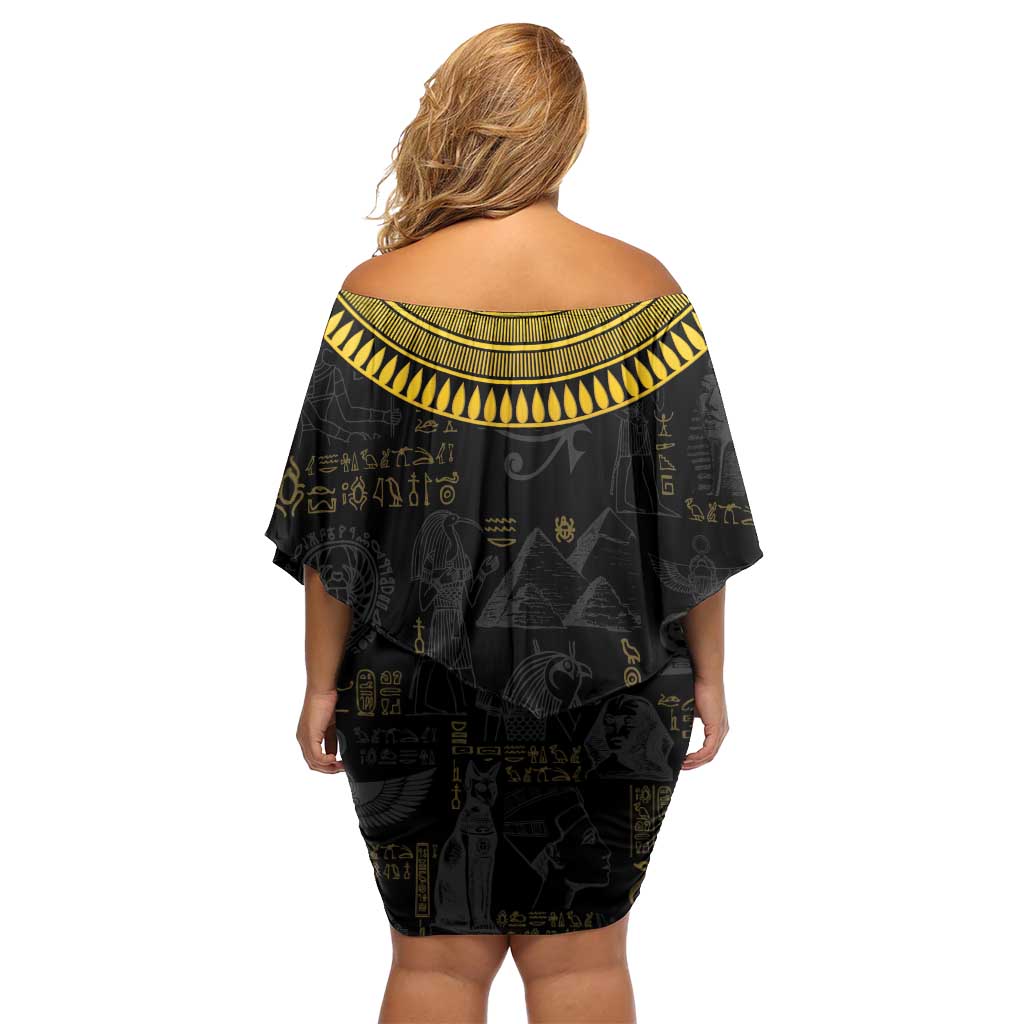 The Ankh Egyptian Hieroglyphs Off Shoulder Short Dress - Wonder Print Shop