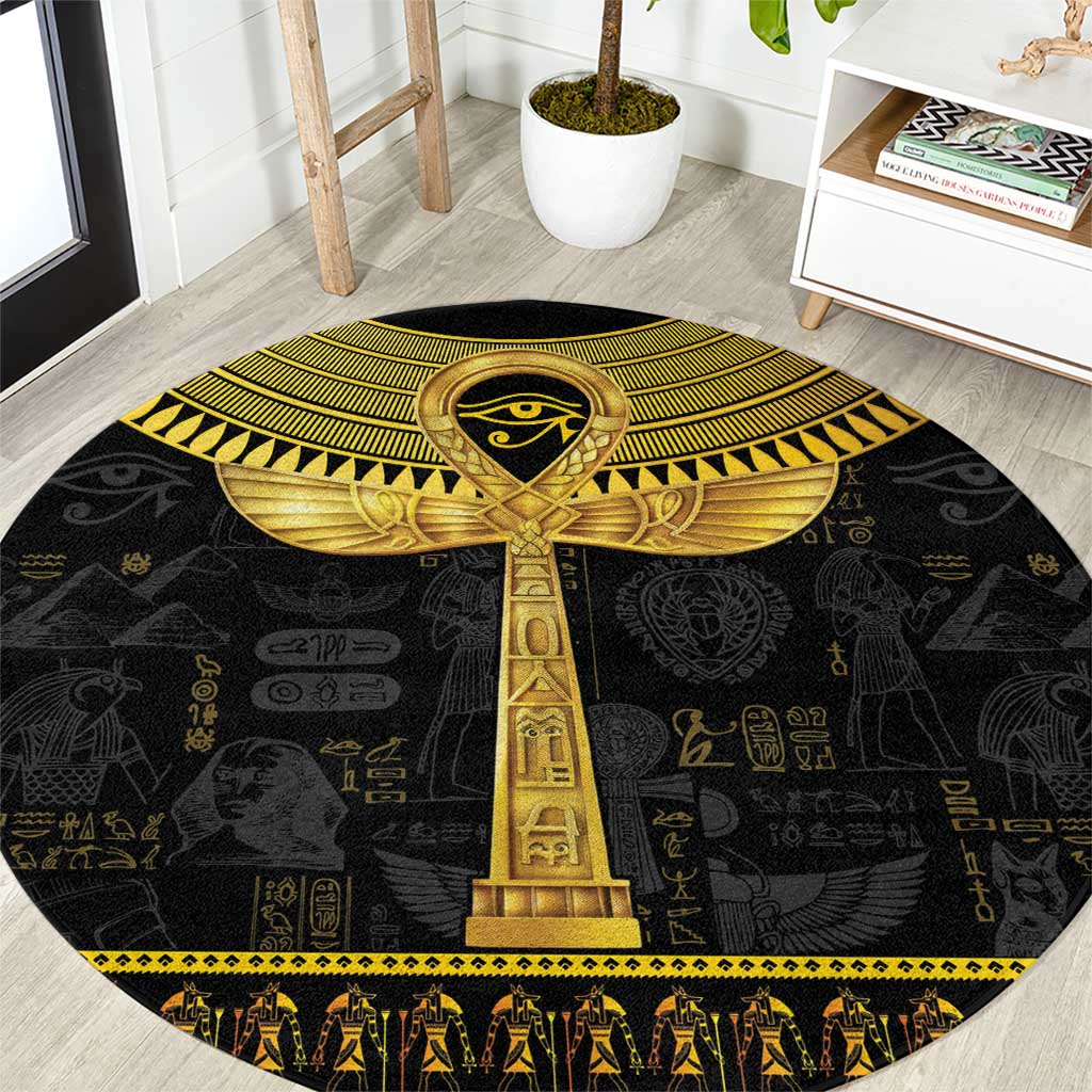 The Ankh Egyptian Hieroglyphs Round Carpet LT9