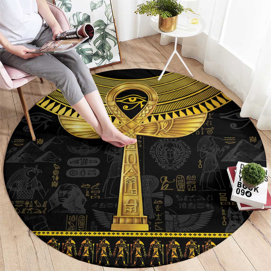 The Ankh Egyptian Hieroglyphs Round Carpet LT9