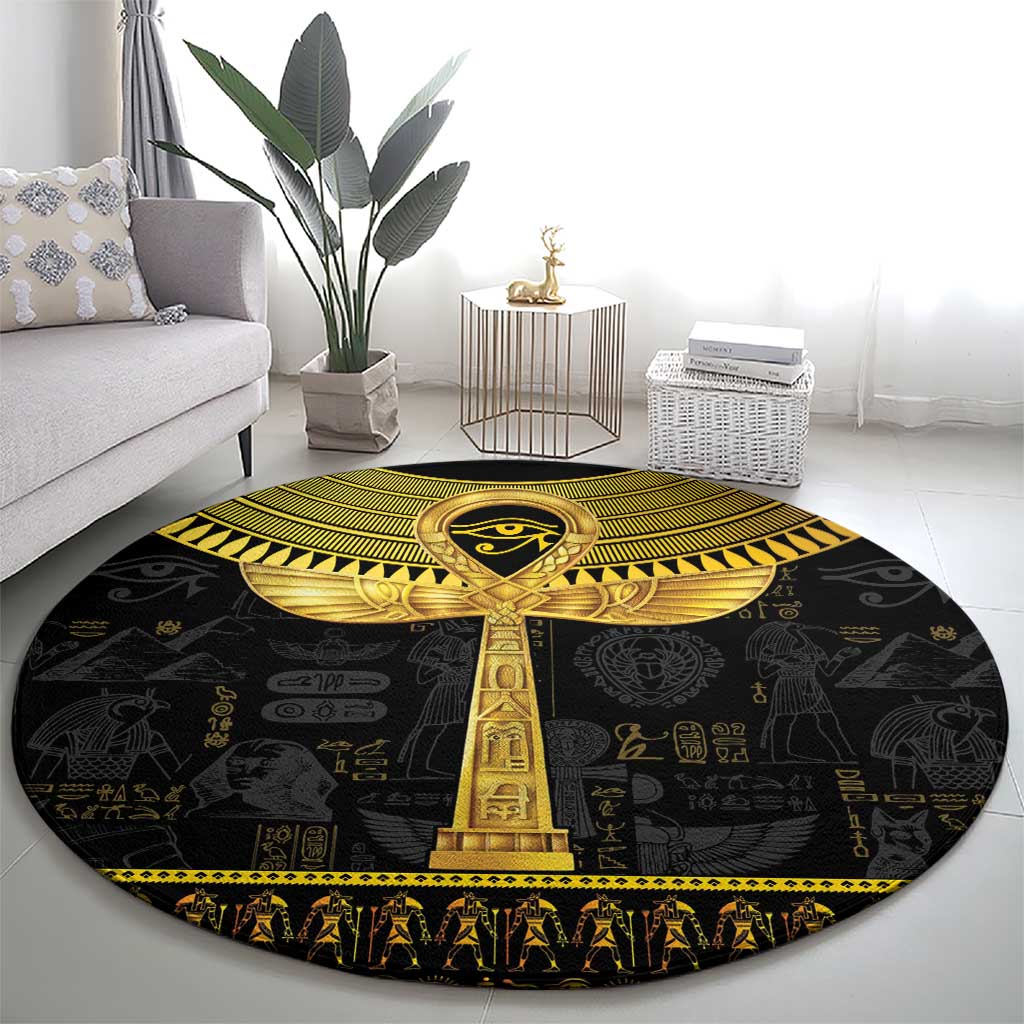 The Ankh Egyptian Hieroglyphs Round Carpet LT9