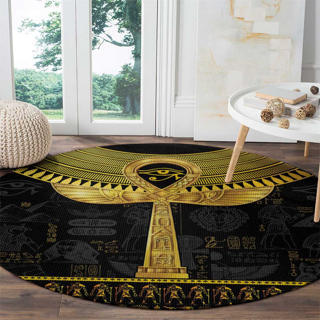 The Ankh Egyptian Hieroglyphs Round Carpet LT9