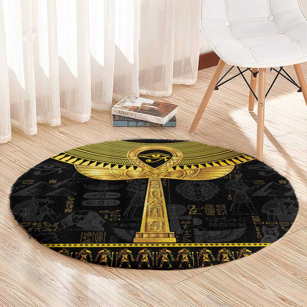 The Ankh Egyptian Hieroglyphs Round Carpet LT9