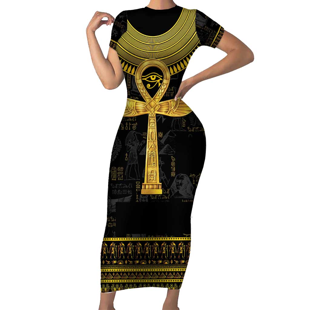 The Ankh Egyptian Hieroglyphs Short Sleeve Bodycon Dress - Wonder Print Shop