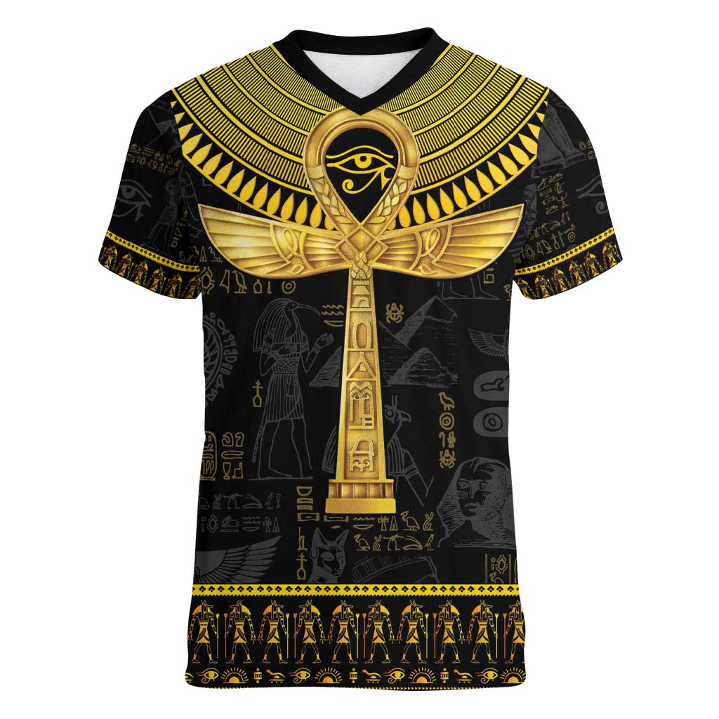 The Ankh Egyptian Hieroglyphs Women V-Neck T-Shirt - Wonder Print Shop
