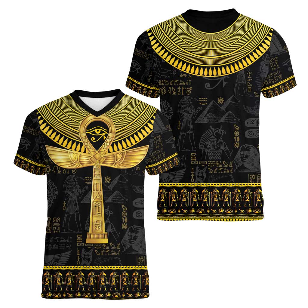 The Ankh Egyptian Hieroglyphs Women V-Neck T-Shirt - Wonder Print Shop