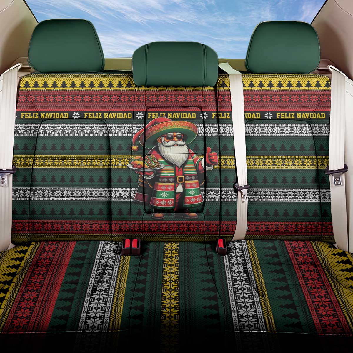 Mexican Santa Sombrero Back Car Seat Cover Feliz Navidad Mexico - Wonder Print Shop