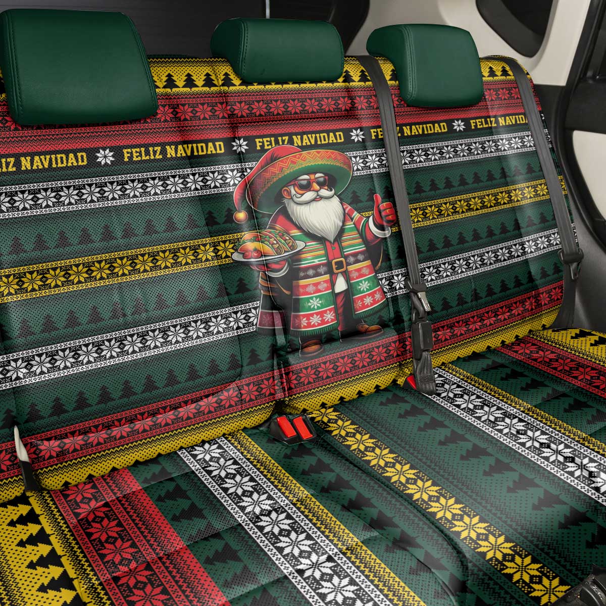 Mexican Santa Sombrero Back Car Seat Cover Feliz Navidad Mexico - Wonder Print Shop