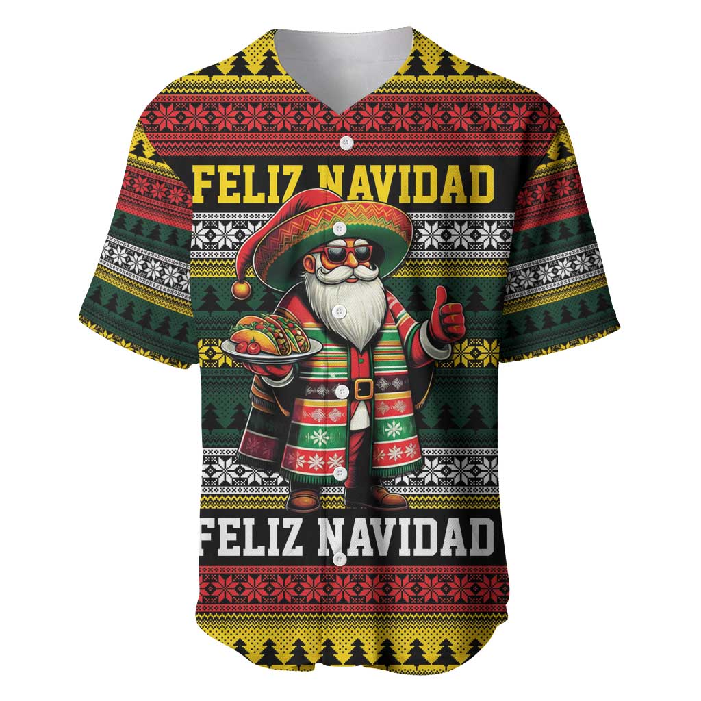 Mexican Santa Sombrero Baseball Jersey Feliz Navidad Mexico - Wonder Print Shop