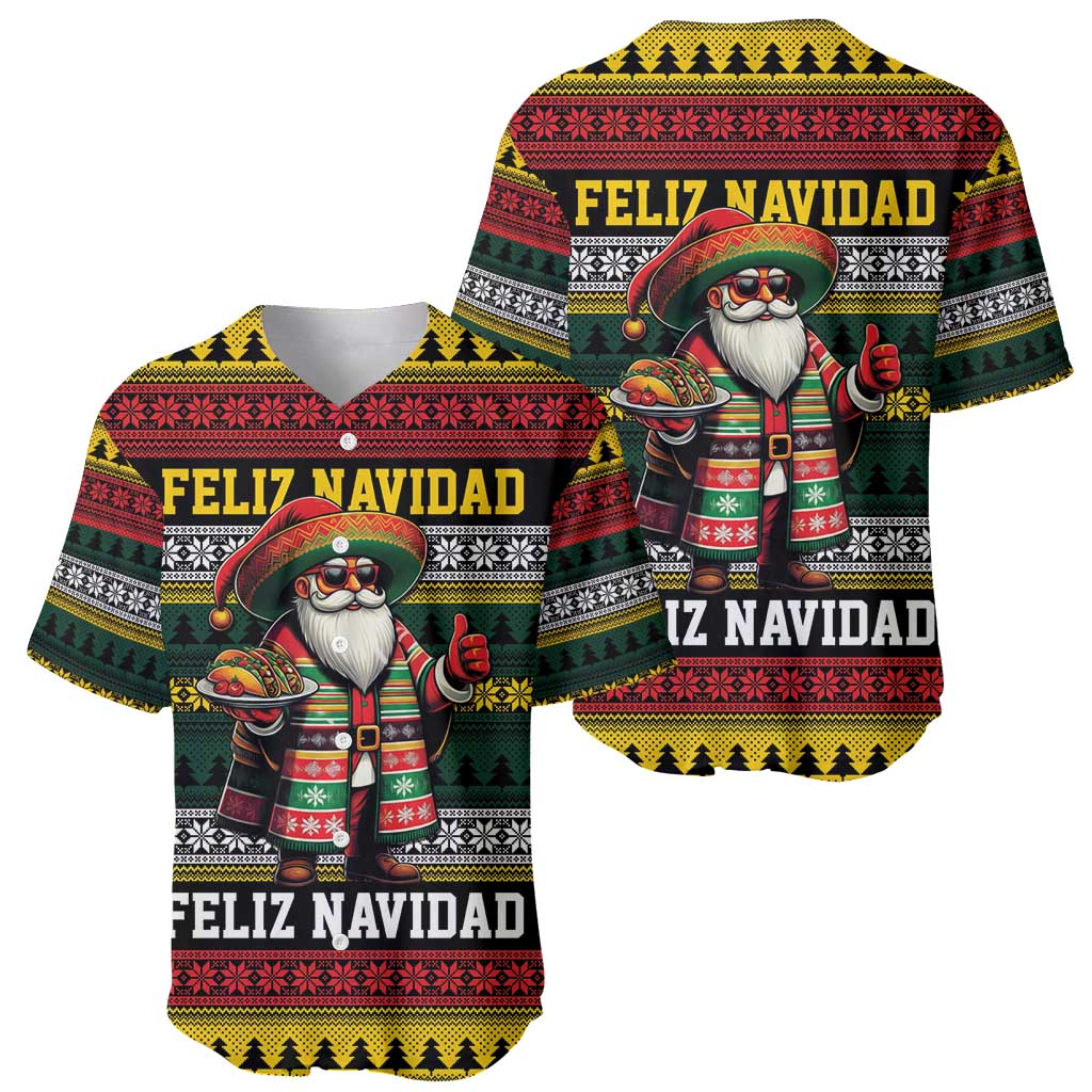 Mexican Santa Sombrero Baseball Jersey Feliz Navidad Mexico - Wonder Print Shop