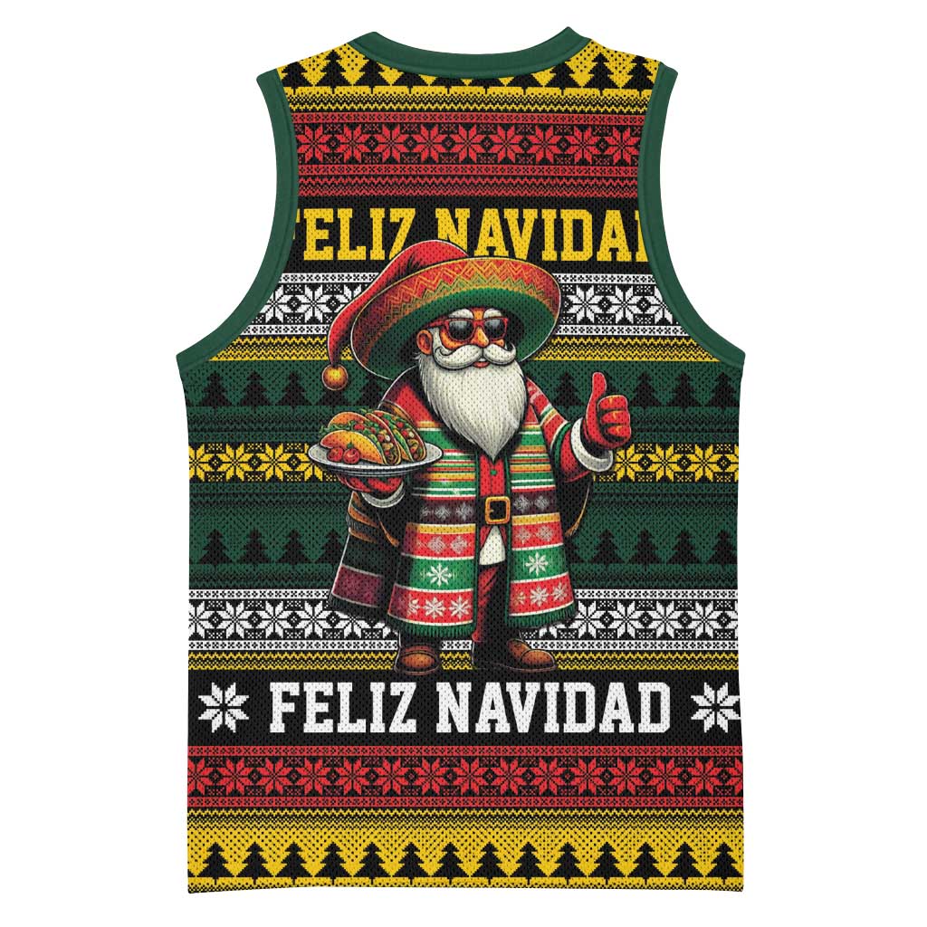 Mexican Santa Sombrero Basketball Jersey Feliz Navidad Mexico - Wonder Print Shop