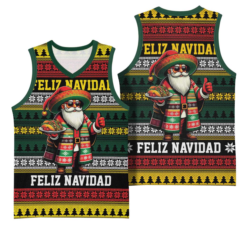 Mexican Santa Sombrero Basketball Jersey Feliz Navidad Mexico - Wonder Print Shop