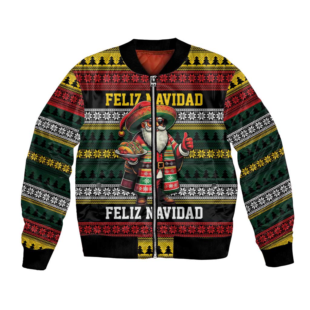 Mexican Santa Sombrero Bomber Jacket Feliz Navidad Mexico - Wonder Print Shop