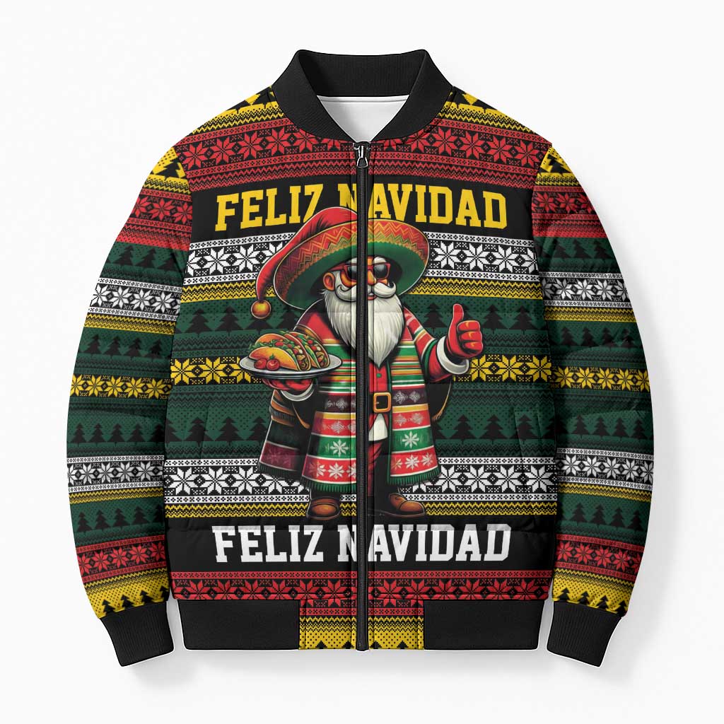 Mexican Santa Sombrero Bomber Puffer Jacket Feliz Navidad Mexico - Wonder Print Shop