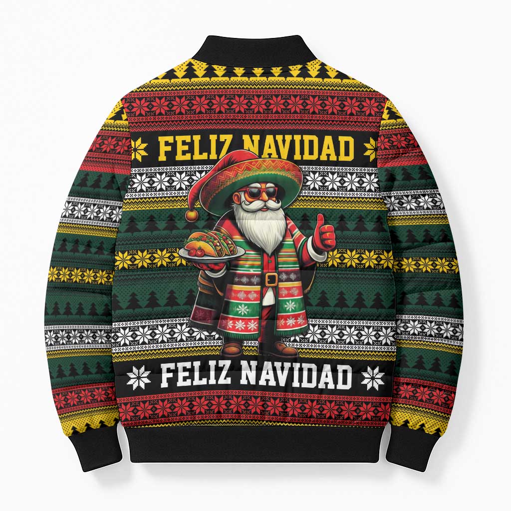 Mexican Santa Sombrero Bomber Puffer Jacket Feliz Navidad Mexico - Wonder Print Shop