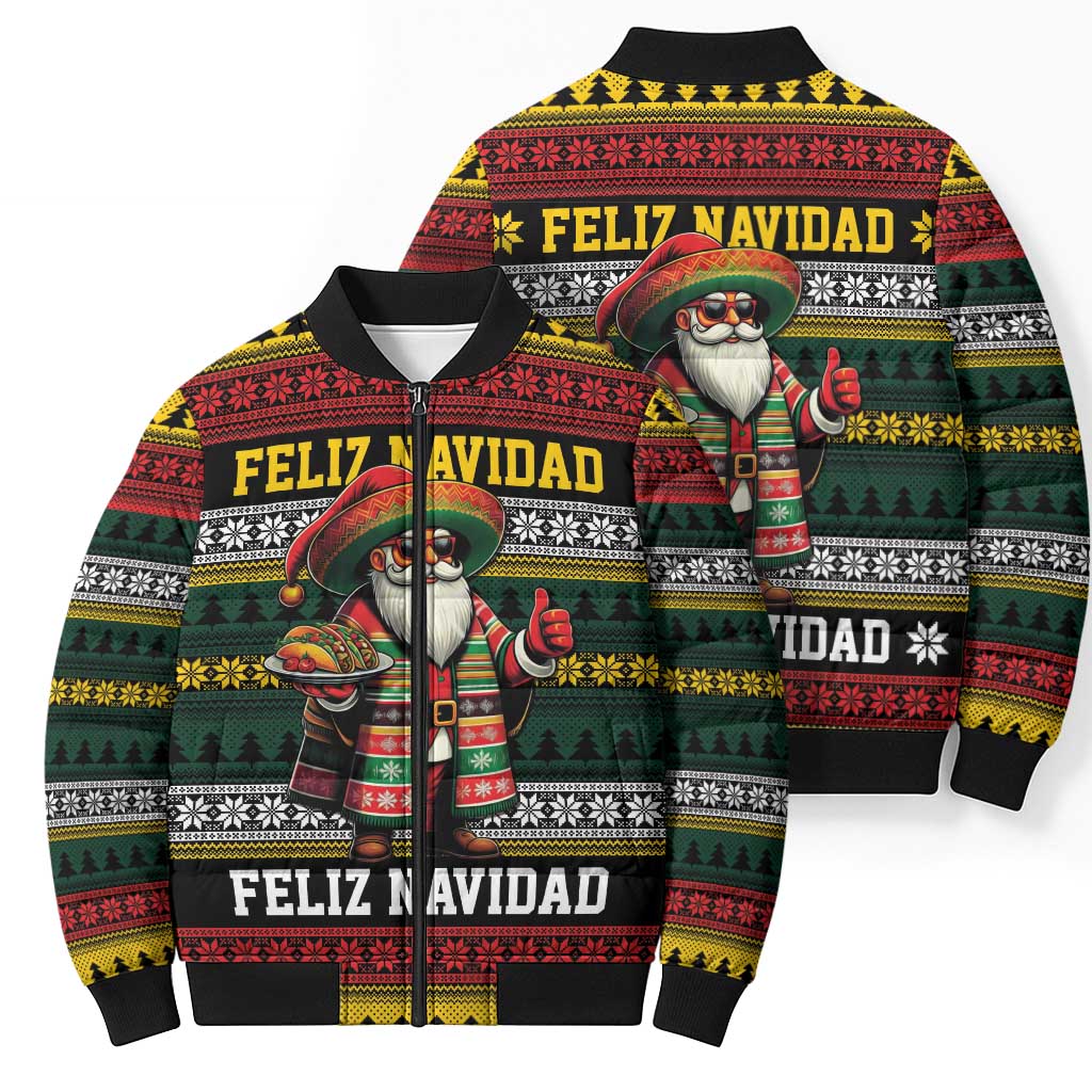 Mexican Santa Sombrero Bomber Puffer Jacket Feliz Navidad Mexico - Wonder Print Shop