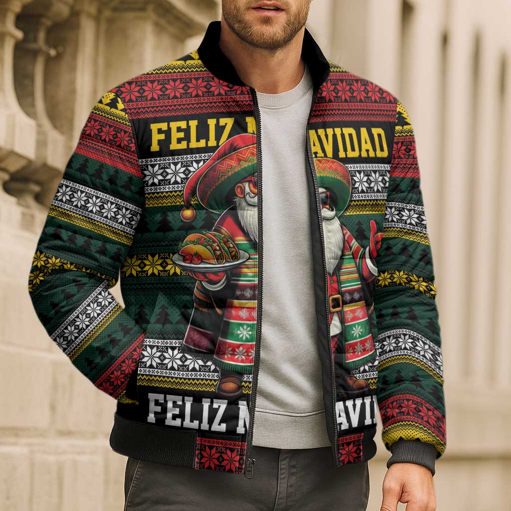 Mexican Santa Sombrero Bomber Puffer Jacket Feliz Navidad Mexico - Wonder Print Shop