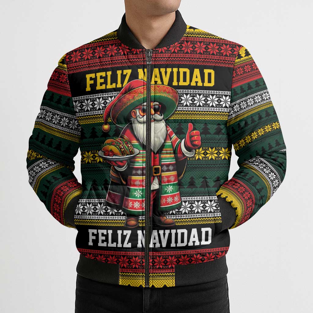 Mexican Santa Sombrero Bomber Puffer Jacket Feliz Navidad Mexico - Wonder Print Shop