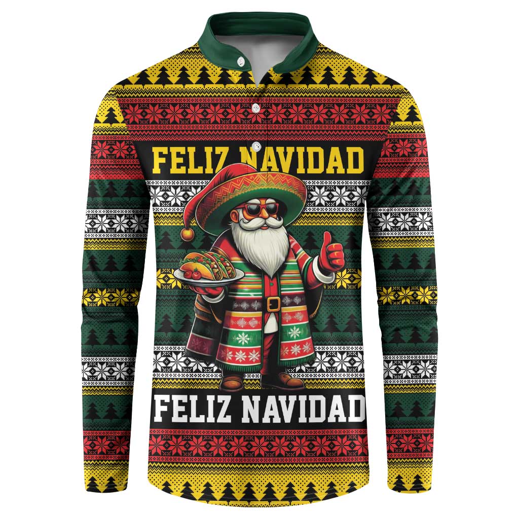 Mexican Santa Sombrero Button Sweatshirt Feliz Navidad Mexico - Wonder Print Shop