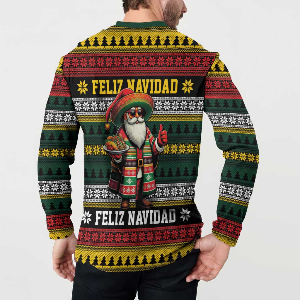 Mexican Santa Sombrero Button Sweatshirt Feliz Navidad Mexico - Wonder Print Shop